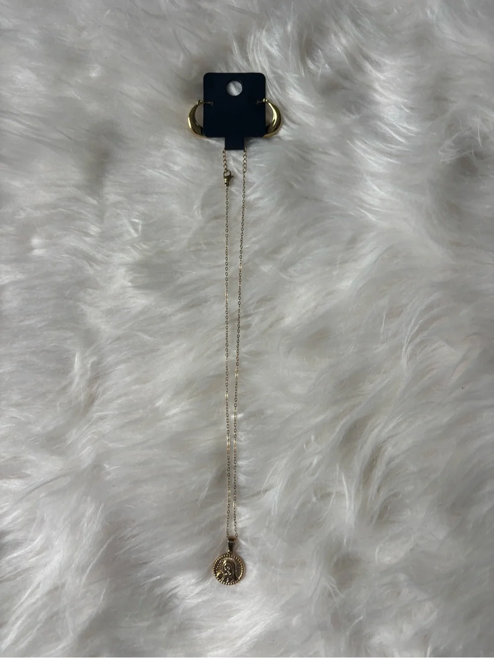 Gold Virgin Mary necklace with earrings